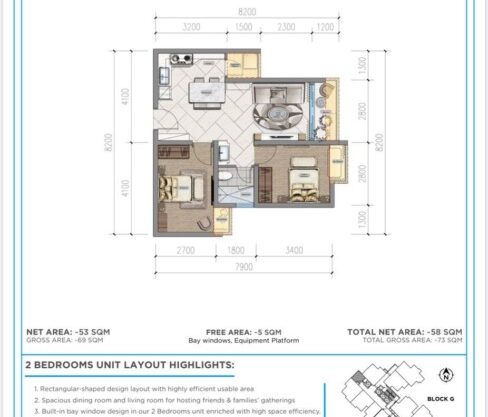 Two Bedroom Layout - Urban Village Phnom Penh