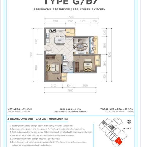 Two Bedroom Layout - Urban Village Phnom Penh